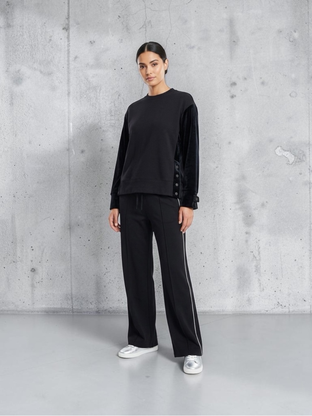 Athleta Black Velvet Long Sleeve Top